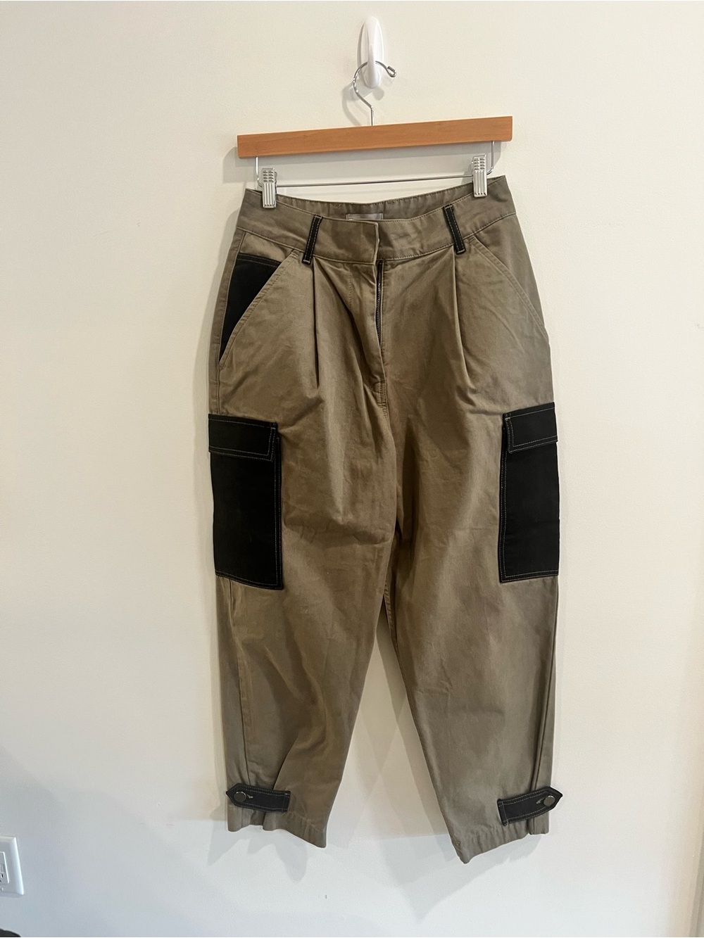 Khaki Utility Cargo Trousers with Black Contrast Panels - Picture 1 of 7